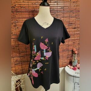 Tek Gear Black Tee with Pink and Yellow Graphic